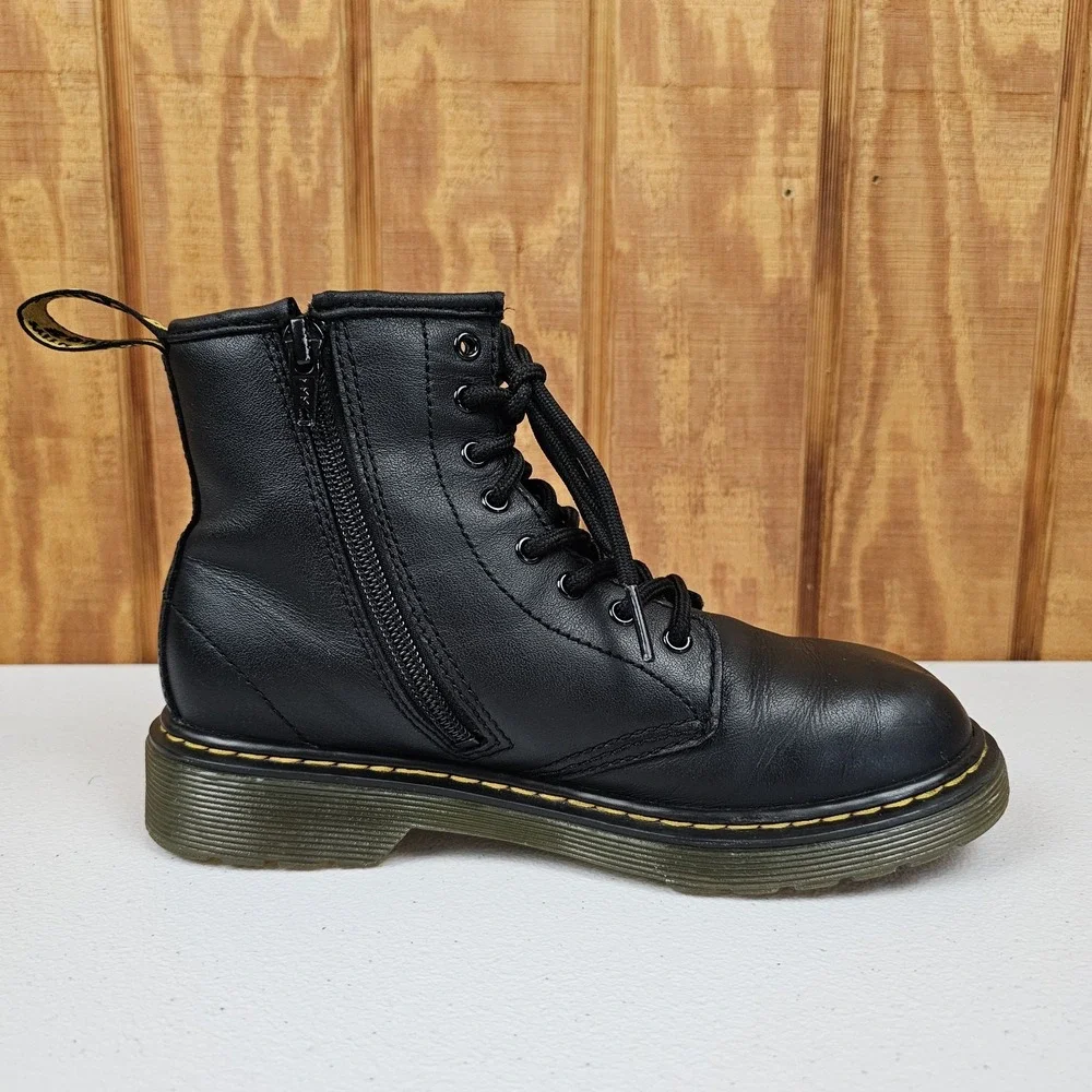 Dr Martens Black Leather Lace Up Boots Kids Size US 3 Black Zip 1460J